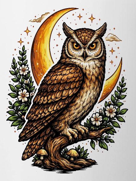 Owl Night Floral Moon
