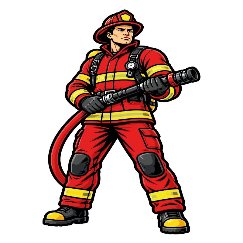 Firefighter in action dynamic red outfit