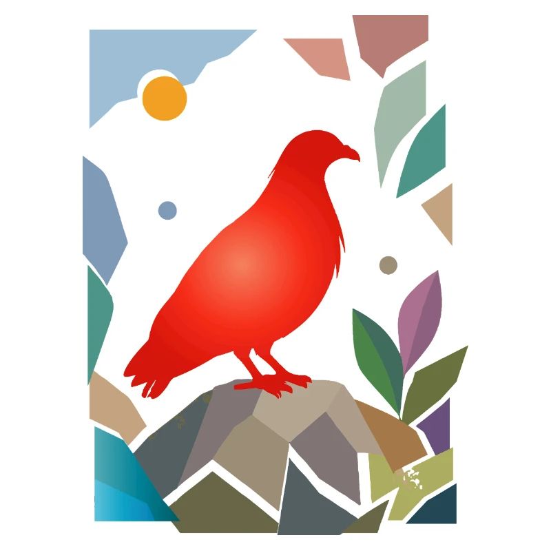 Red Dove on Stone Bird Design