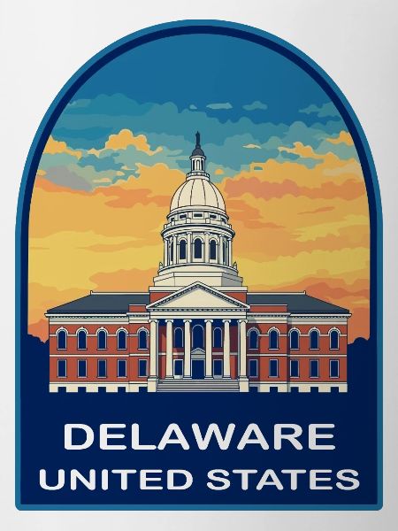 Delaware State Capitol Retro Sonnenuntergangs-Reiseabzeichen