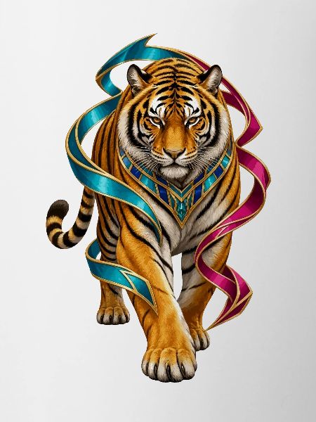 Tiger mit bunten Bändern Ornament