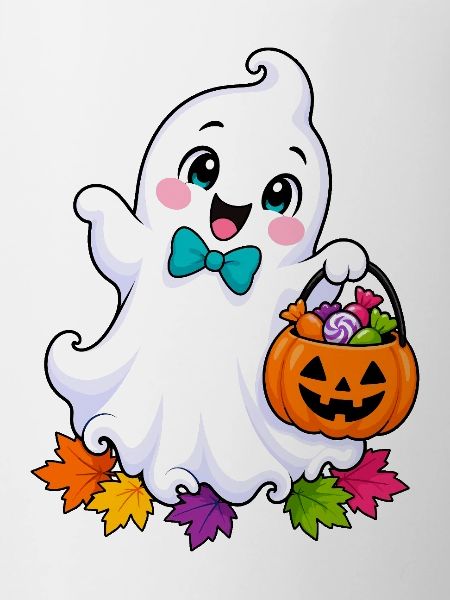 Kleiner Halloween Geist mit Kürbiskorb