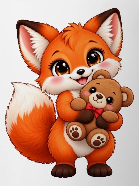 Kawaii-Fuchs mit Teddybär