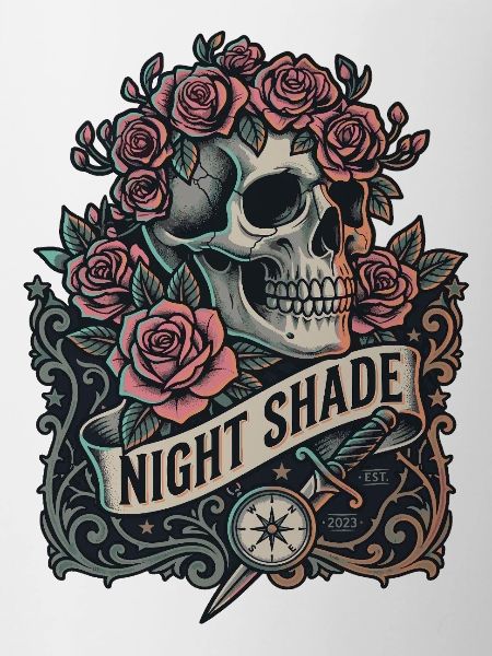 Nachtschatten-Schädel mit Nachtrosen