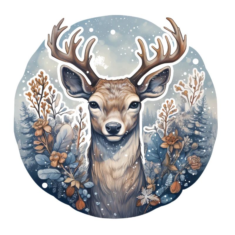 Winter landscape with deer