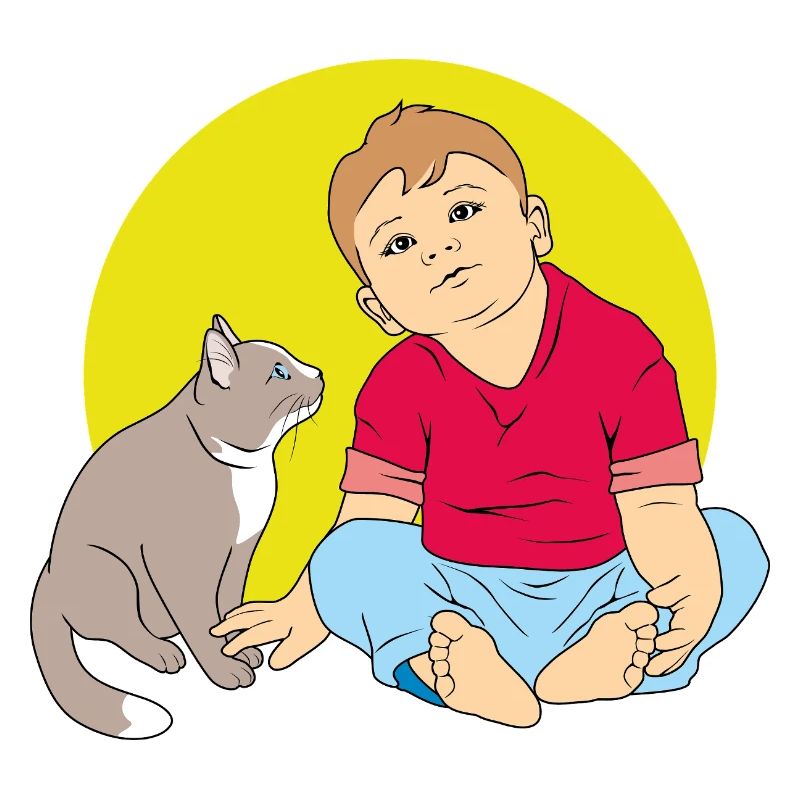 Junge spricht mit Katze