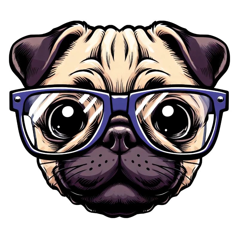 Nerdiger Mops mit Brille
