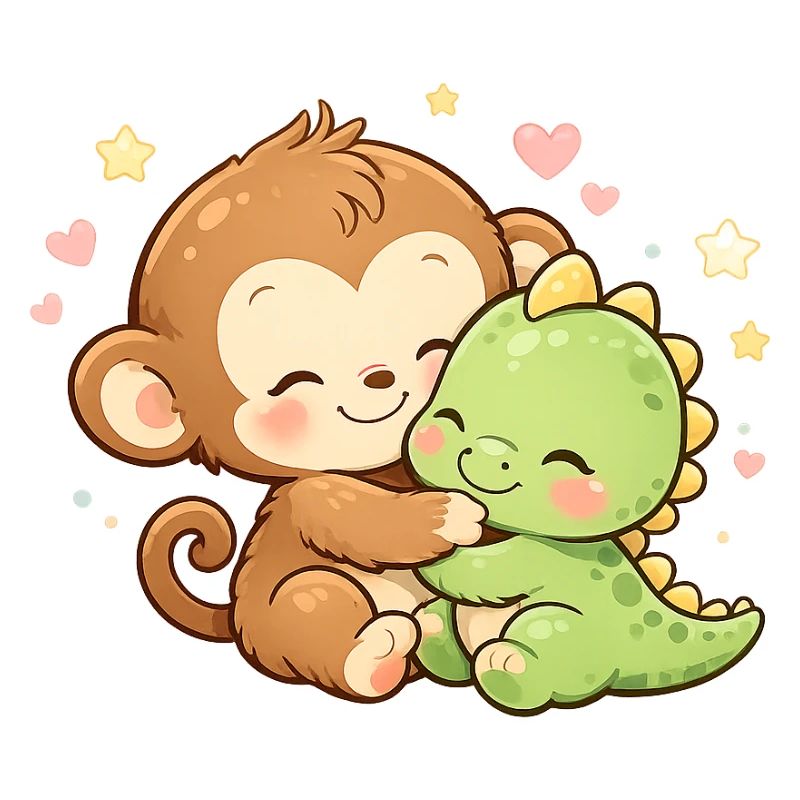 Cute Monkey & Baby Dino Cuddle