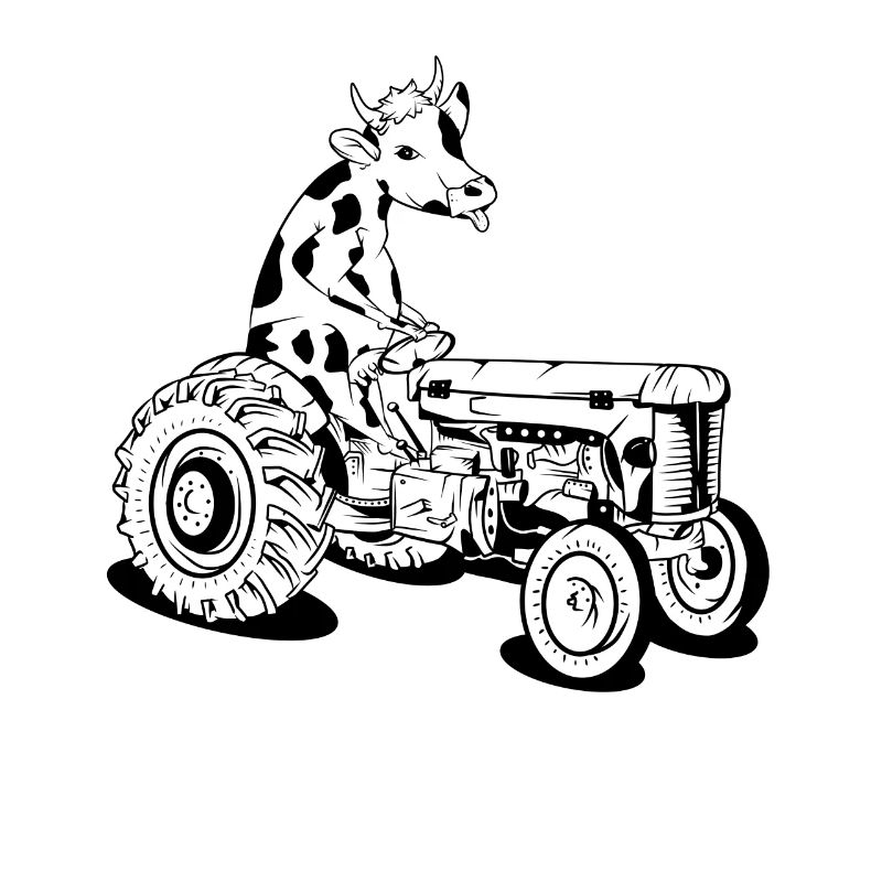 Cow driving a tractor