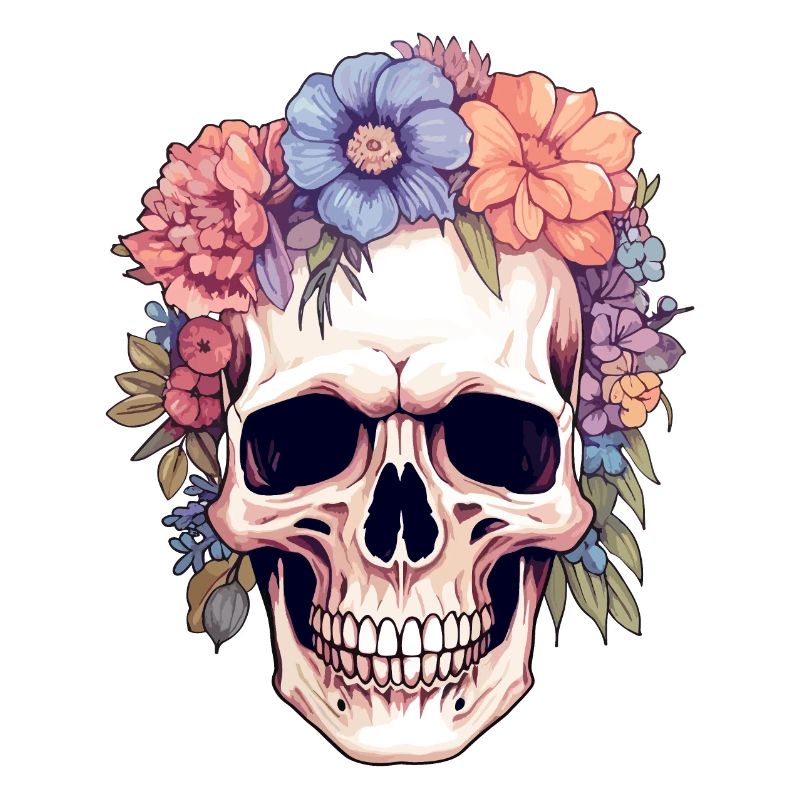 Crâne humain et fleurs 14