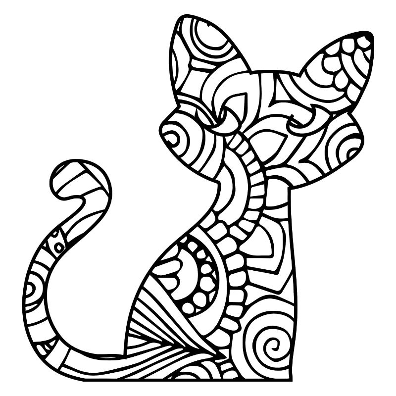 dessin chat mandala noir et blanc