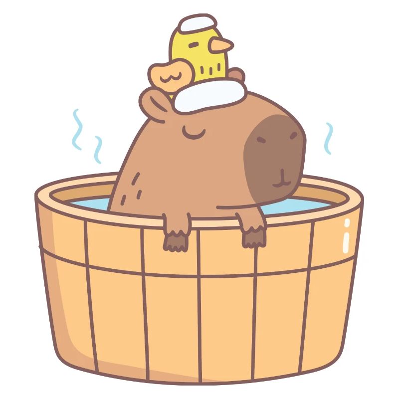 Capybara mignon et refroidissement des oiseaux dans un bain chaud