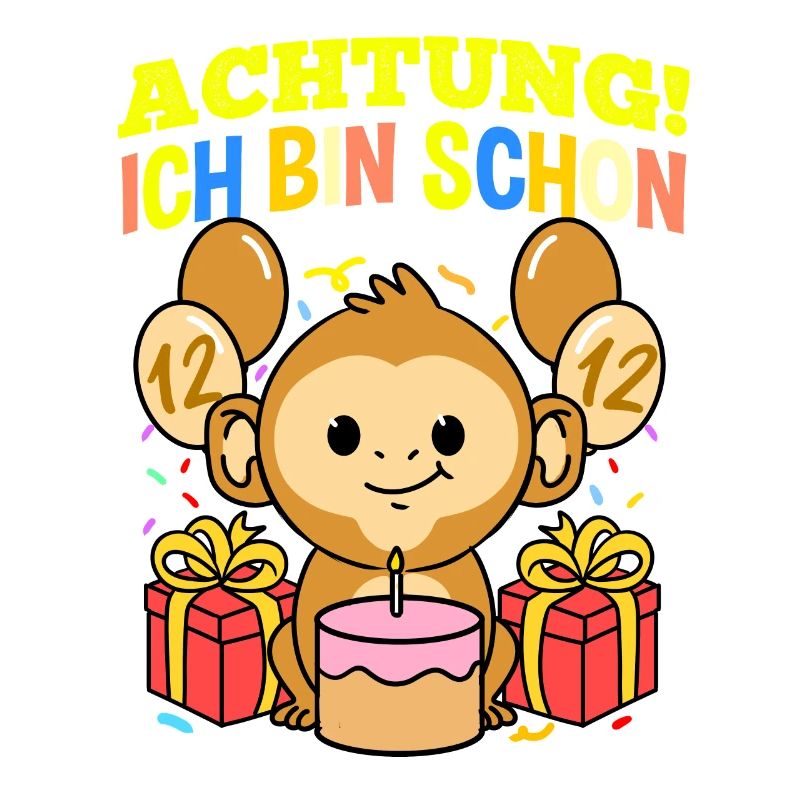Achtung Ich Bin Schon 12 Tier Geburtstag Affe