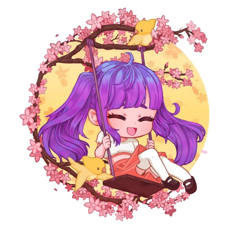 Chibi-Mädchen auf der Schaukel