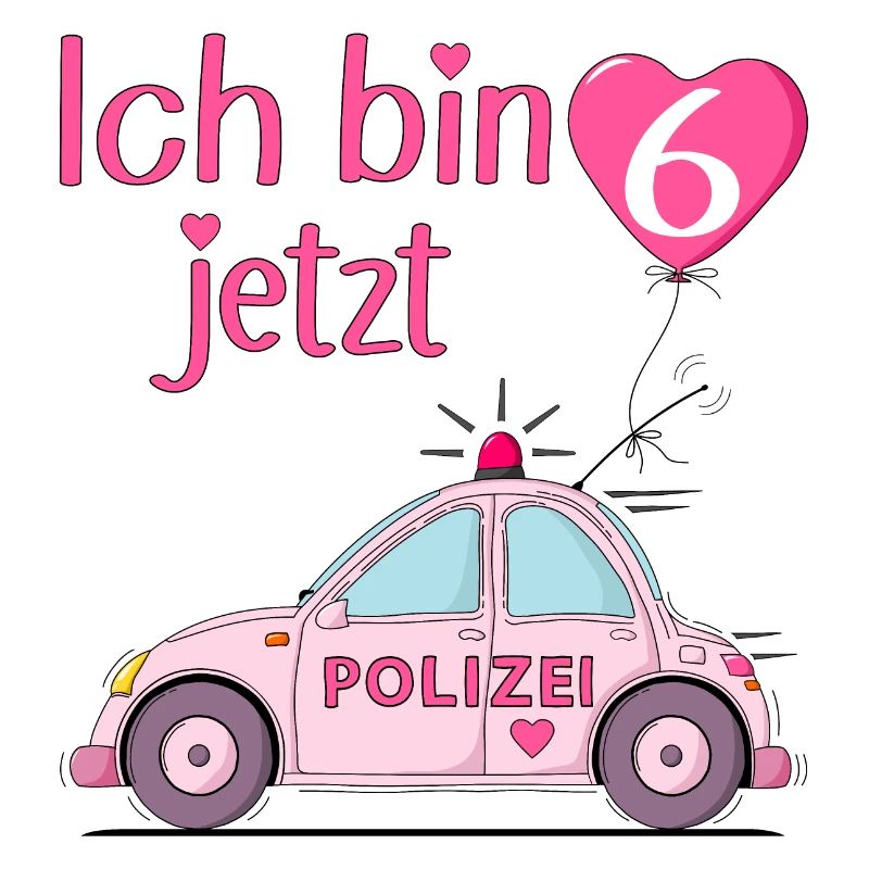Polizeiauto Ich bin jetzt 6 Geburtstag Rosa