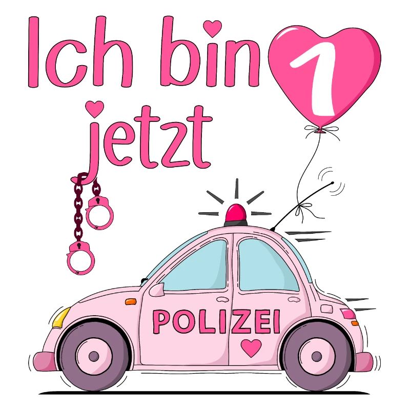 Polizeiauto Ich bin jetzt 1 Geburtstag Rosa