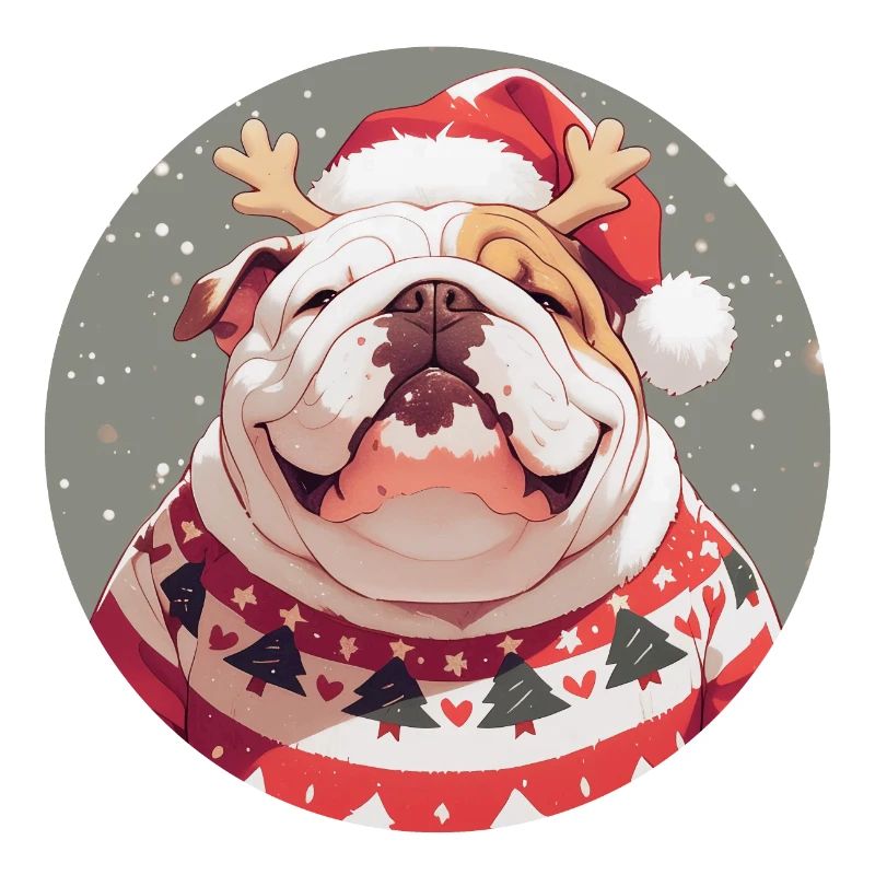 Weihnachtsmotiv mit einer Englischen Bulldogge