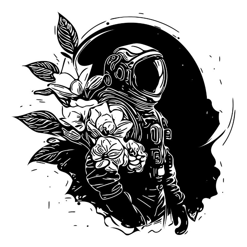 Astronaut in Unendlichkeit mit Blumen