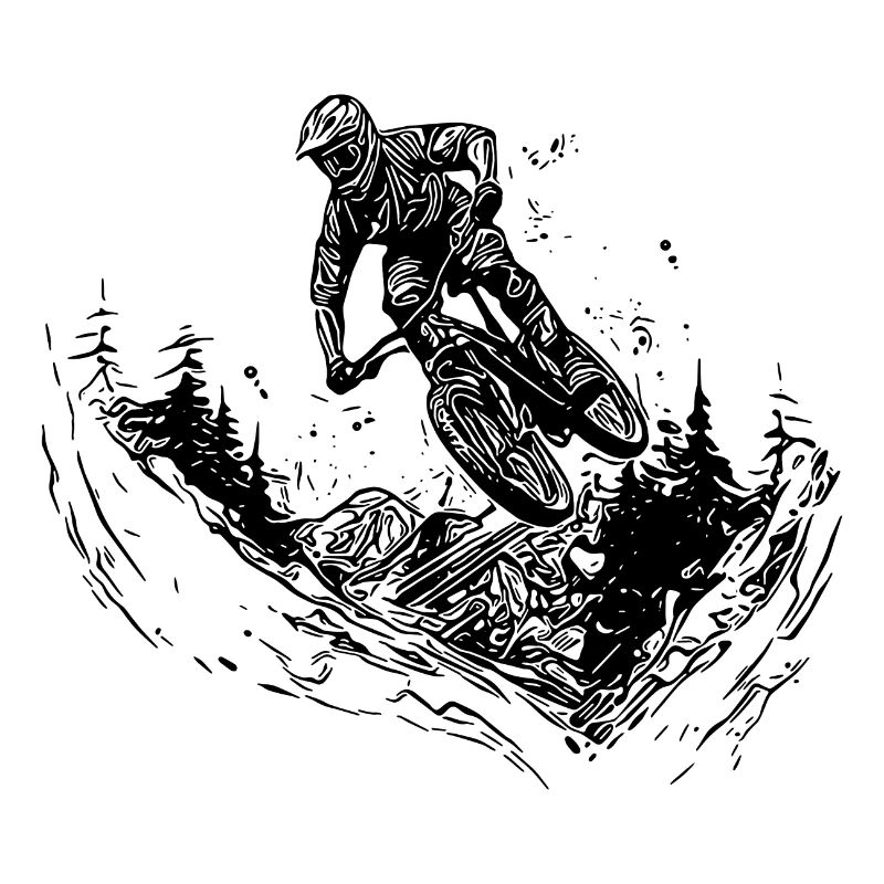 Springender Mountainbiker Fahrrad Wald Abfahrt