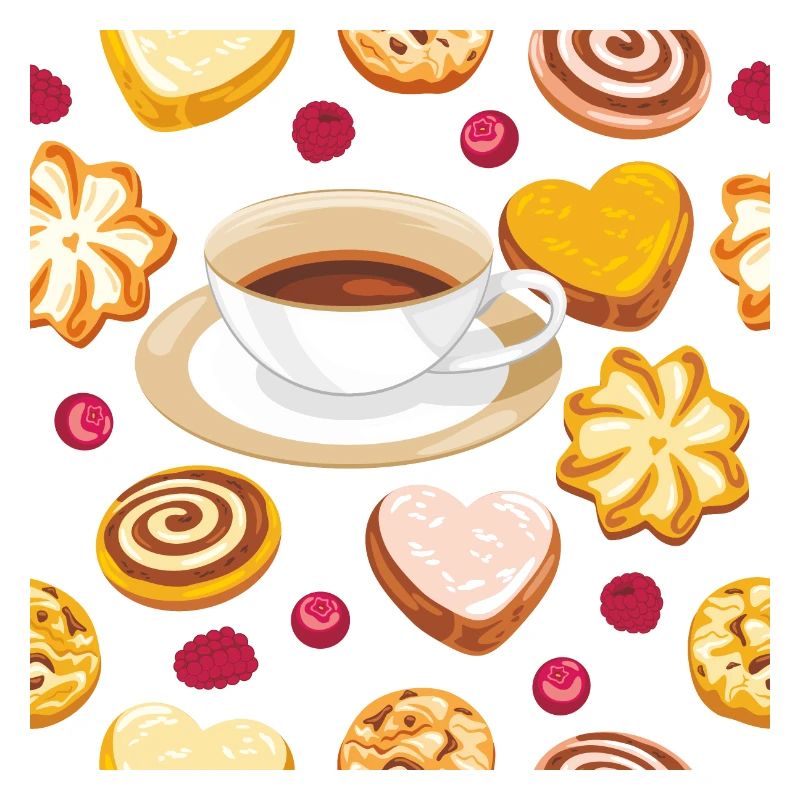 Seamless pattern with cookies berries and coffee