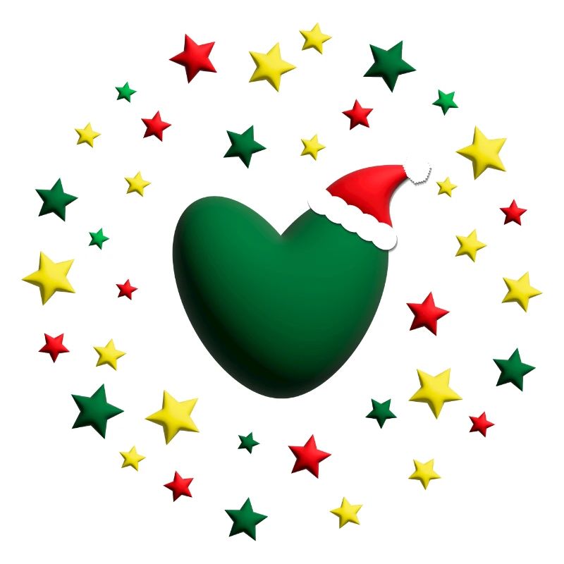Weihnachtsherz in Grün mit Sternen.