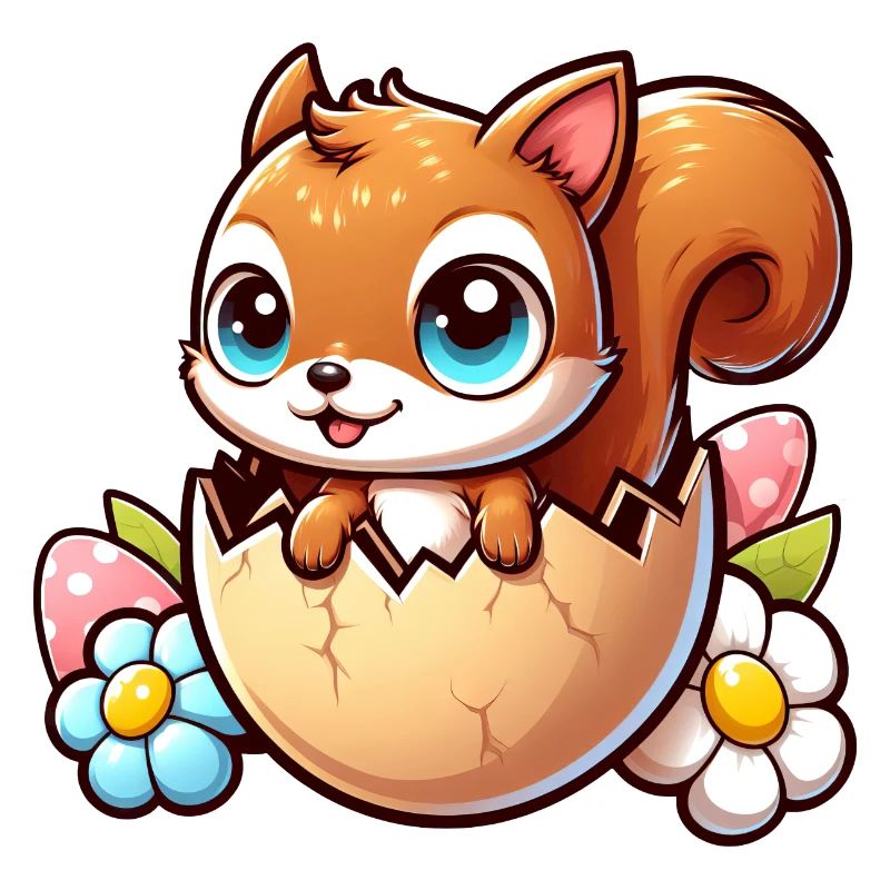 Süßes Eichhörnchen mit Osterei Comic Design