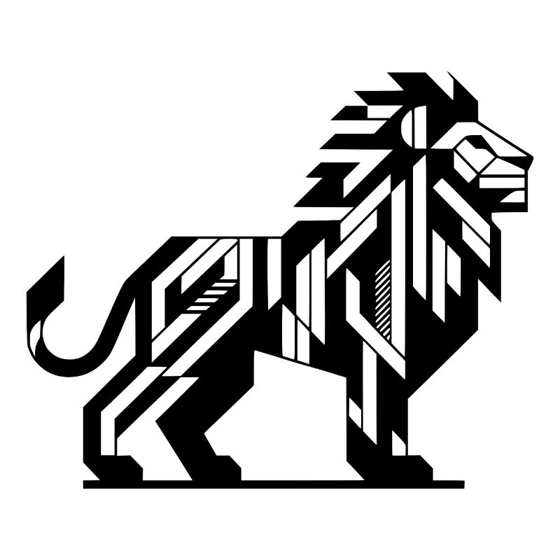 Geometric lion with teeth and elegant mane