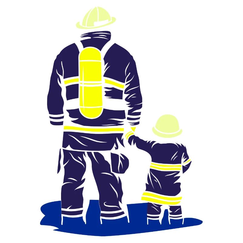 Papa pompier avec fils