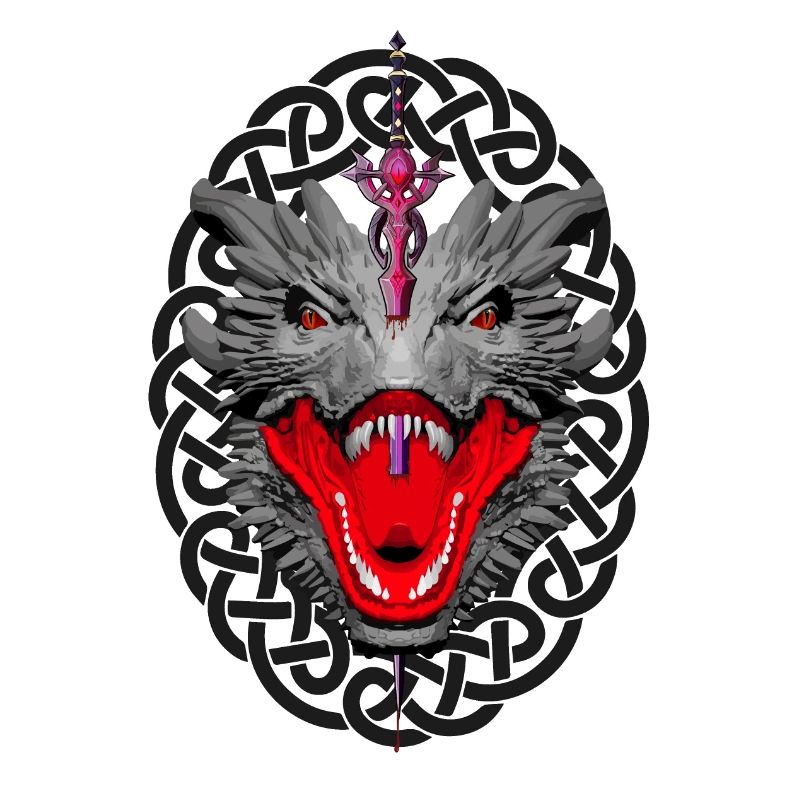Drache mit lila Schwert