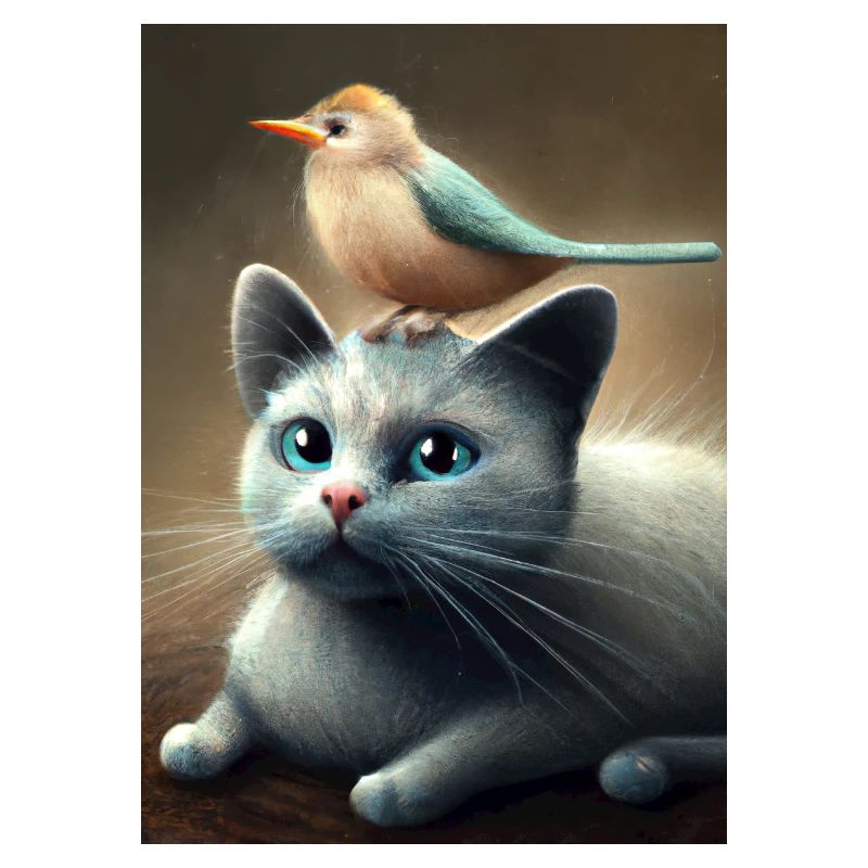 Vogel sitzt auf Katze