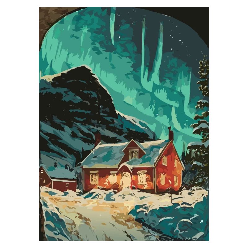 Cabane en bois dans la neige