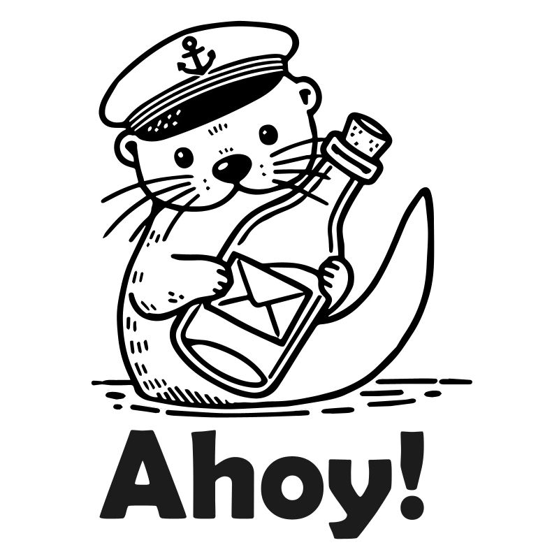 Niedlicher Seemann Otter hält Eine Postkarte In Einer Flasche