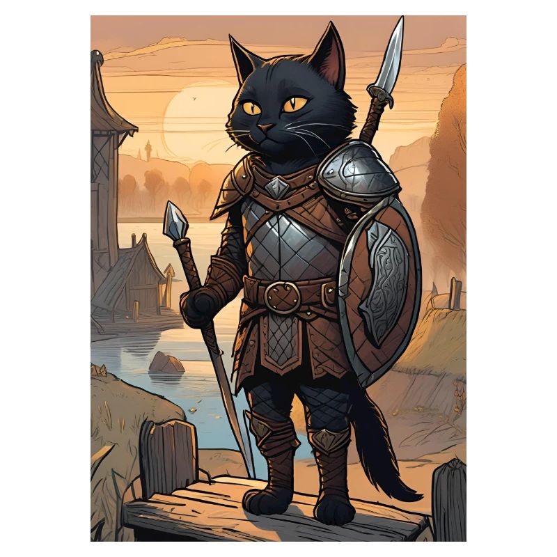 Katze Ritter Rüstung Vikinger Gemälde