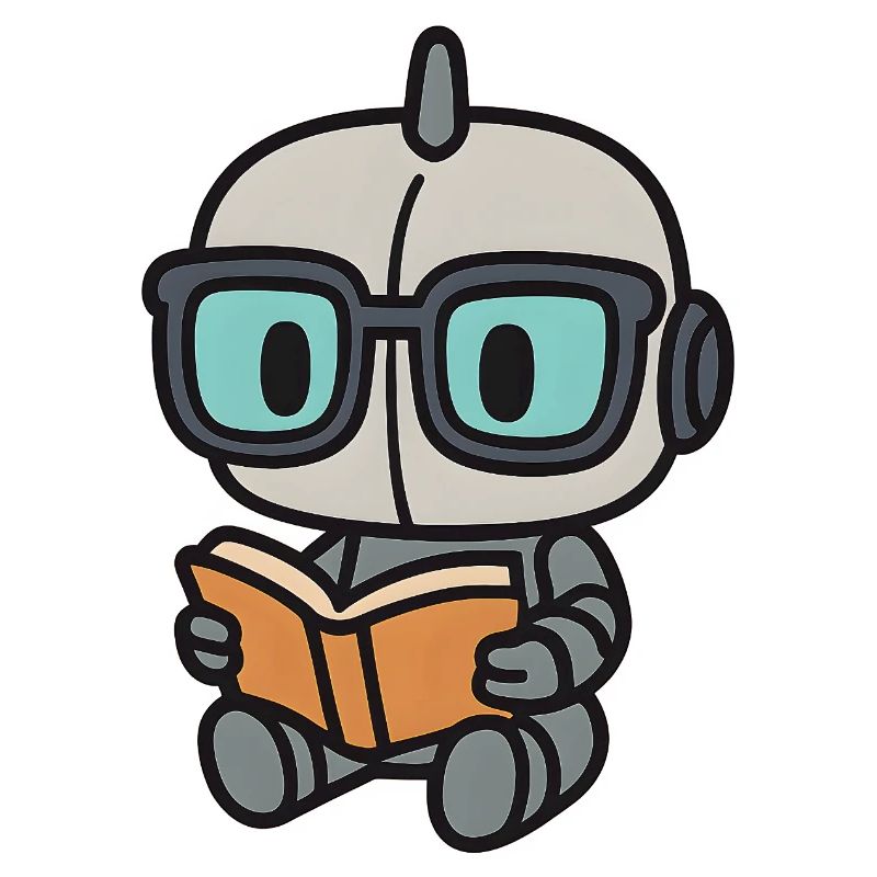 Geek robot with glasses and book