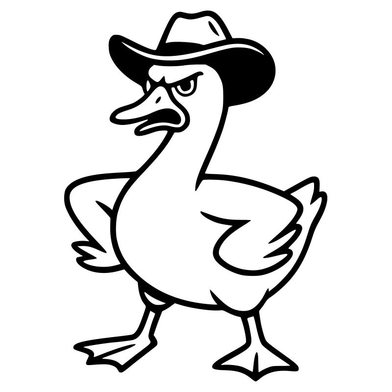 Funny angry goose with cowboy hat