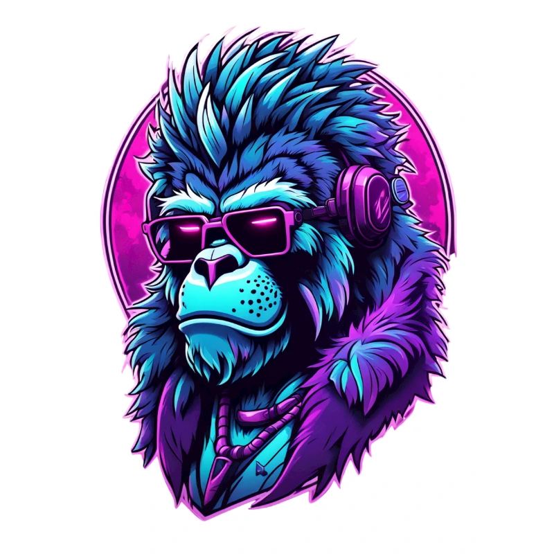 Berauschter Gorilla mit Kopfhörern
