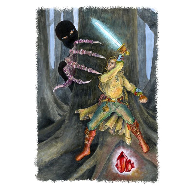 Fantasy Hero Battling Shadow Creature