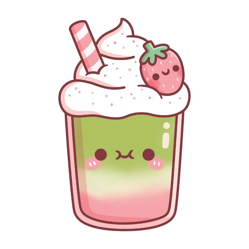 Cute Iced Matcha Strawberry Latte