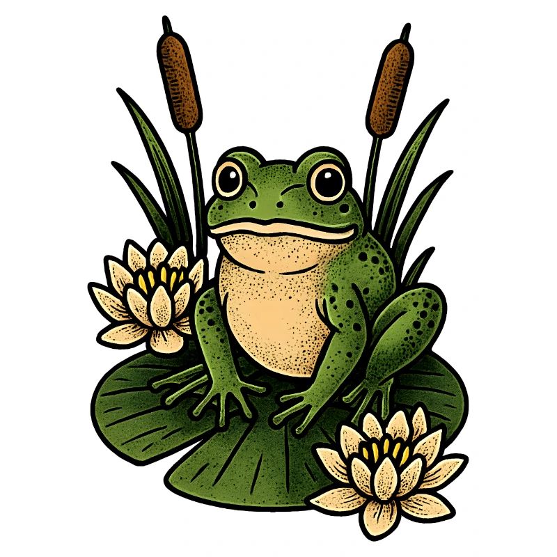Green frog on lily pad