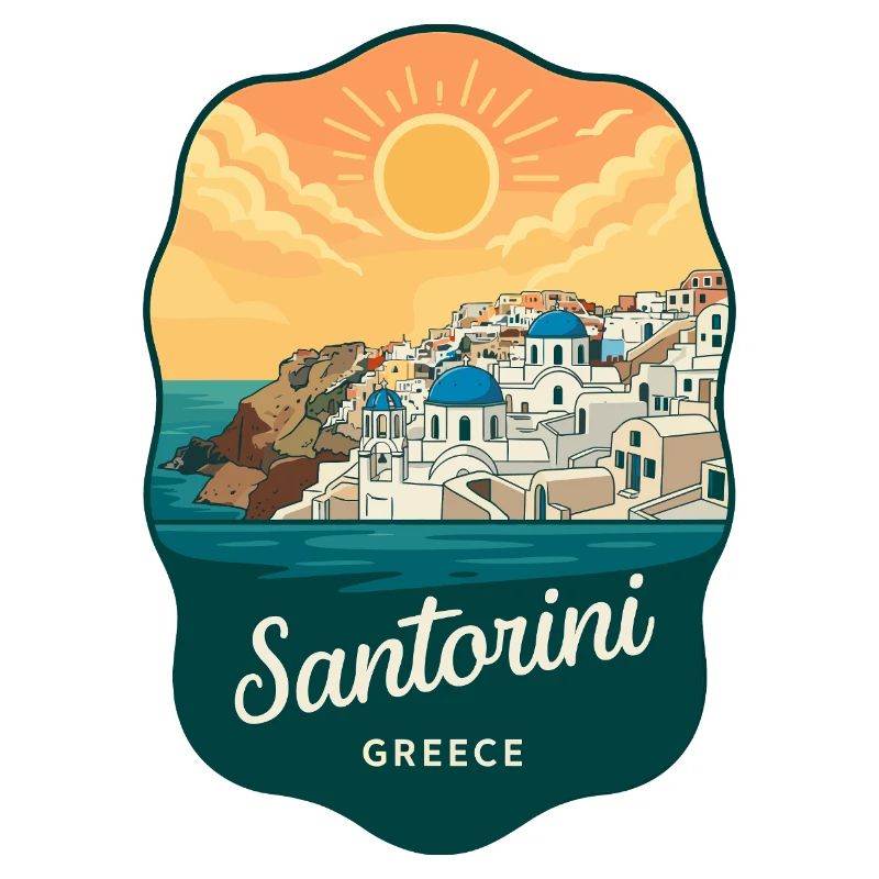 Santorini Blue Domes Retro Sunset Badge