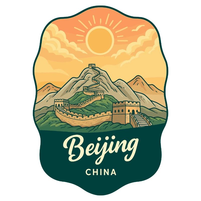 Pekinger Große Mauer Retro-Sonnenuntergangs-Reiseabzeichen