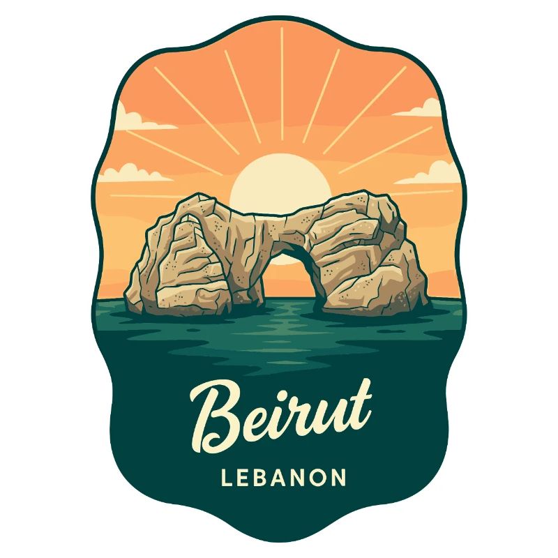 Badge de voyage rétro Retrait du soleil Raouche Rocks de Beyrouth