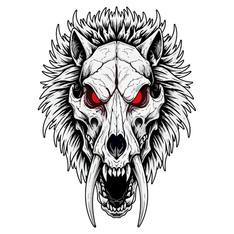 Crâne de Loup Sabertooth Chamanique Yeux Rouges