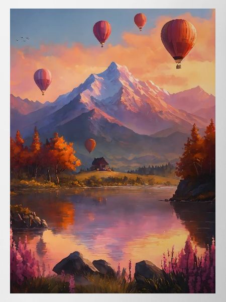 Ballonfahrt  am Bergsee bei Abendrot