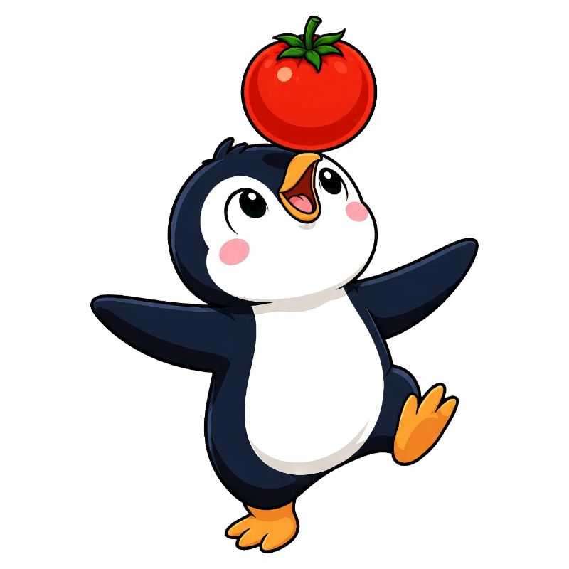 Cute Penguin Dancing Vegetables Joy Cartoon