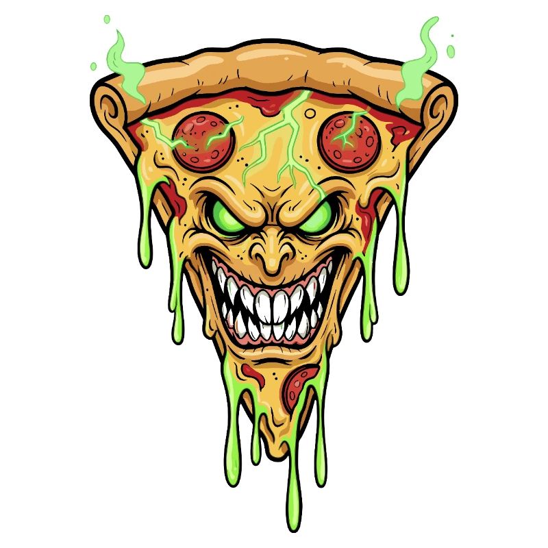 Visage de Démon de la Pizza Vert Néon