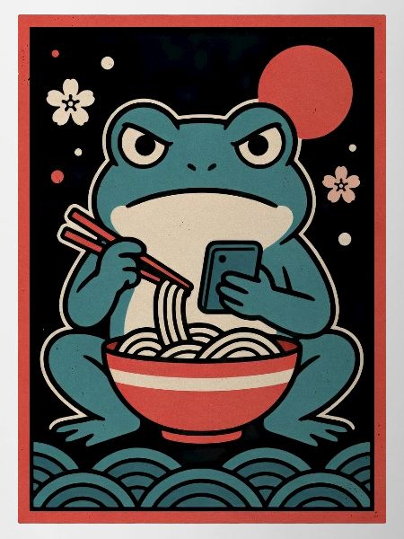 Frosch-Nudelphone Retro-Poster