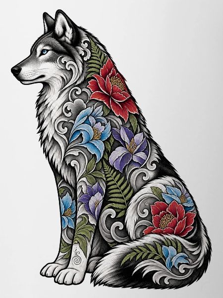 Wolfs Floral Tattoo Fell