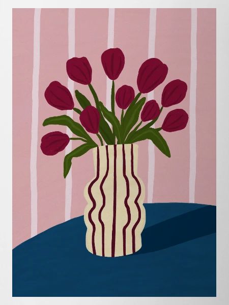 Tulpenstrauß in gestreifter Vase