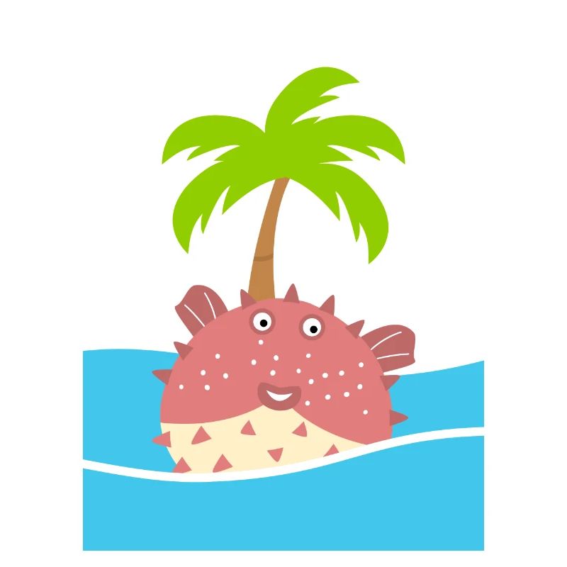 Puffer Fish and Coconut Tree